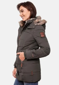 Marikoo Manteaux Courts Manteau D’hiver Femme Gris Basalte -Marikoo ce2001993cb8c365ab986e3d0abe0844